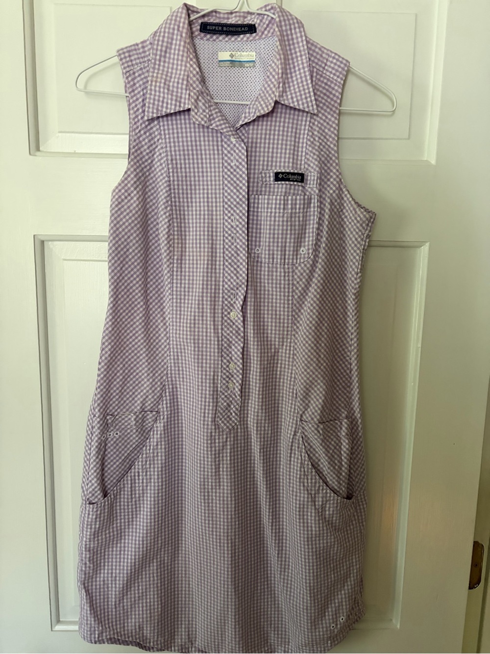 Columbia Women's Sleeveless Mini Dress in Light Lavender Gingham